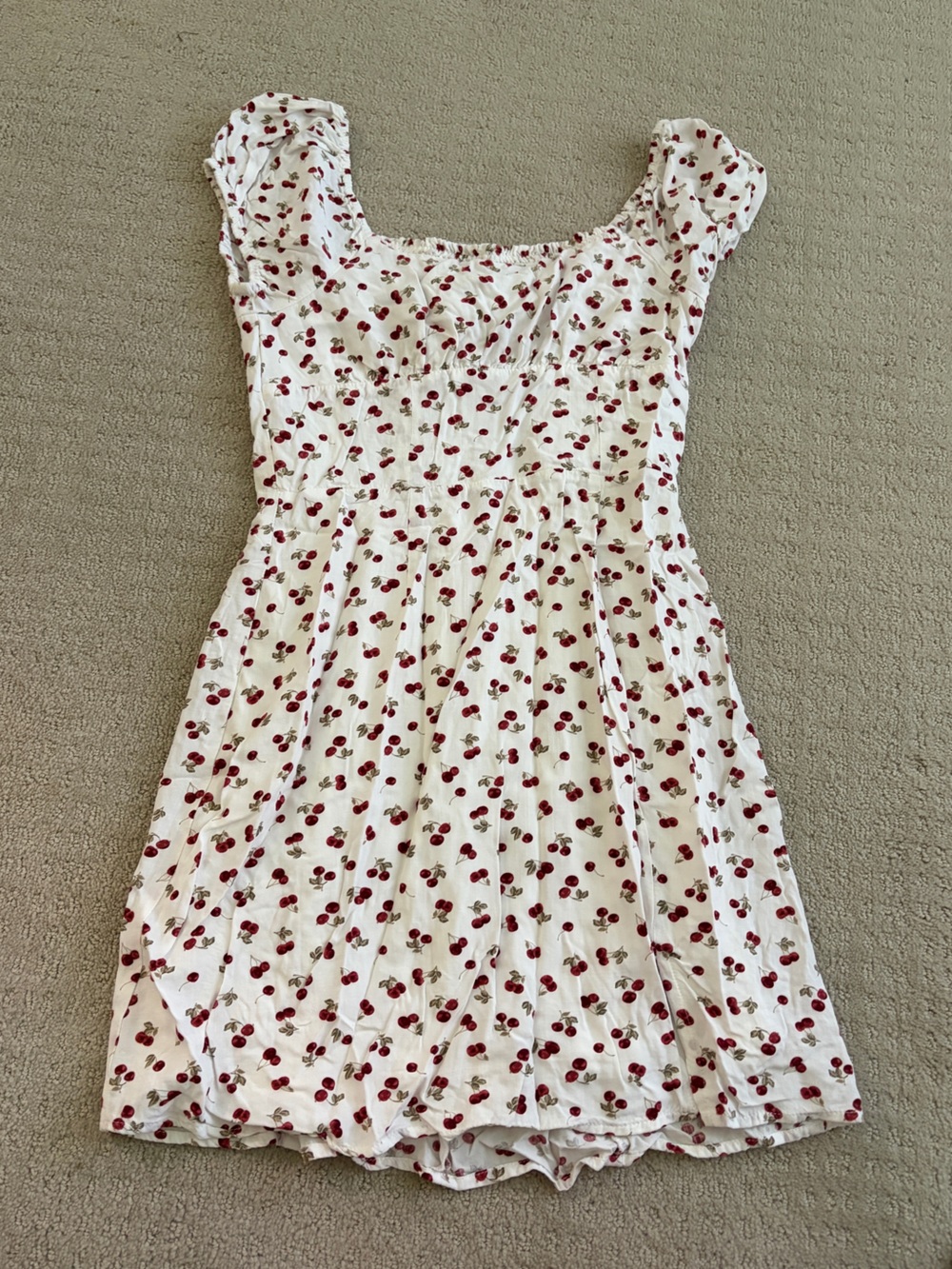 Aero White Dress with Red Cherry Print